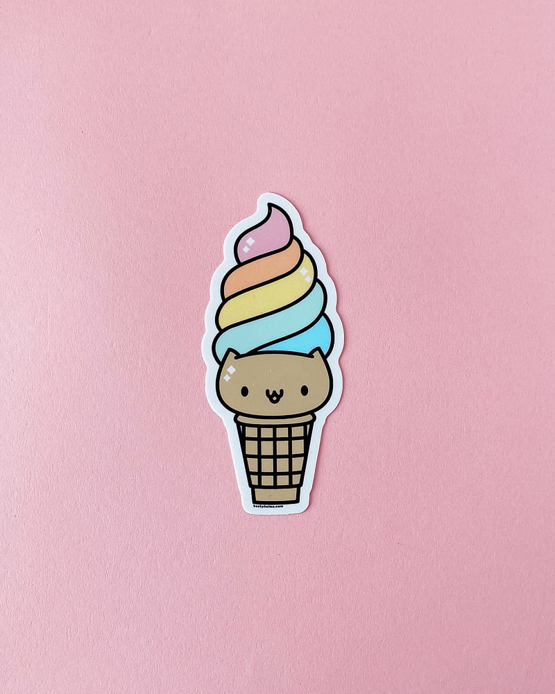 Rainbow Soft Serve Ice Cream Cat Vinyl Sticker â Becky Helms, Cute Pink Ice Cream, HD phone wallpaper